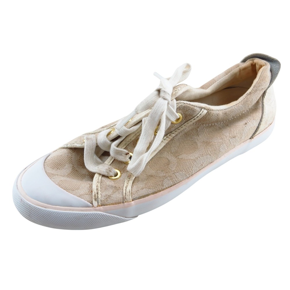 Coach Women's Fashion Sneakers Size 7 Beige Fabric Casual Lace-Up Comfort Style‎